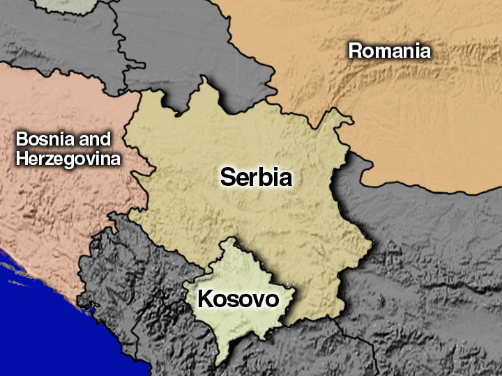 Serbia, Kosovo, Romania, and Bosnia and Herzegovina Overview map