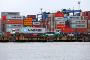 FILE PHOTO: Maersk containers are seen at the Port of Santos, Brazil, September 23, 2019. Picture taken September 23, 2019. REUTERS/Amanda Perobelli/File Photo