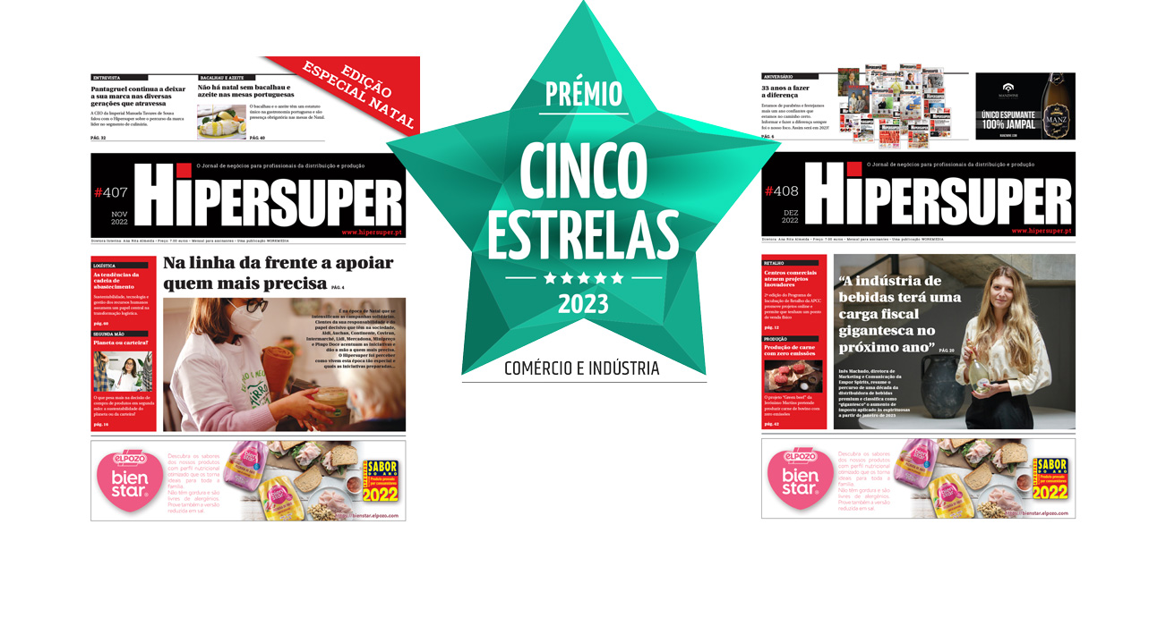 O jornal Hipersuper foi distinguido com o Prémio Cinco Estrelas, na categoria “Comércio e Indústria”,